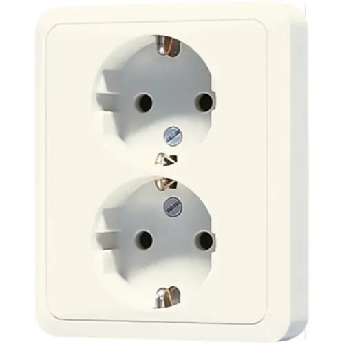 JUNG 5020 NKIU wandcontactdoos 2-voudig randaarde Safety+ voor enkele inbouwdoos CD500 creme
