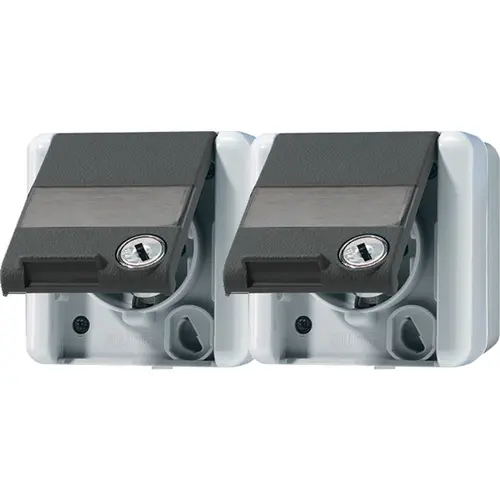 JUNG 8220 NAWSL wandcontactdoos 2-voudig opbouw IP44 horizontaal met slot WG800