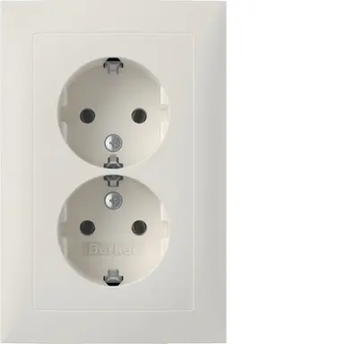 Berker 6147309909 wandcontactdoos vlak randaarde 2-voudig voor anderhalve inbouwdoos S1 wit mat OP=OP