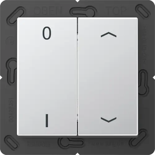 JUNG ENO A 595 P01 AL EnOcean draadloze wandzender 4-kanaals met 0-1 en pijlsymbolen A-range aluminium