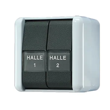 JUNG 835 NAW drukcontact 2-voudig 2 maakcontact met tekstvensters opbouw IP44 WG800