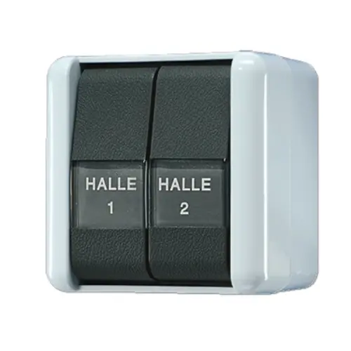 JUNG 835 NAW drukcontact 2-voudig 2 maakcontact met tekstvensters opbouw IP44 WG800
