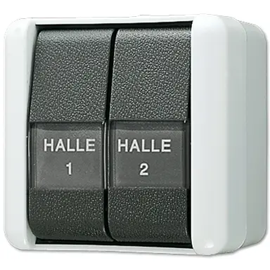 JUNG 839 NAW drukcontact 2-voudig 2 wisselcontact met tekstvensters opbouw IP44 WG800