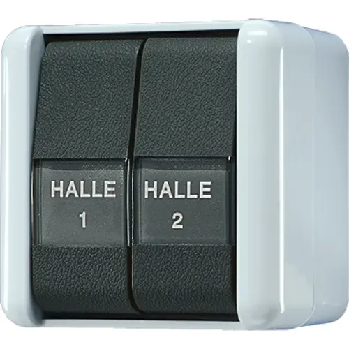 JUNG 839 NAW drukcontact 2-voudig 2 wisselcontact met tekstvensters opbouw IP44 WG800