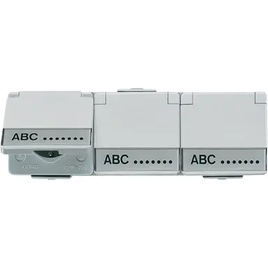 JUNG 623 NAW wandcontactdoos randaarde 3-voudig horizontaal met klapdeksel en tekstvenster opbouw IP44 WG600
