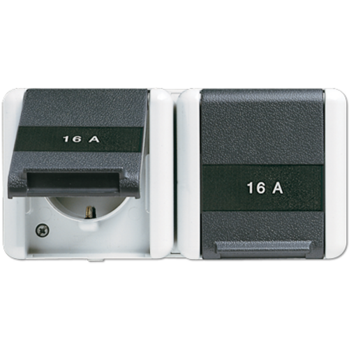 JUNG 8220 NAW wandcontactdoos 16A 2-voudig randaarde opbouw IP44 horizontaal WG800