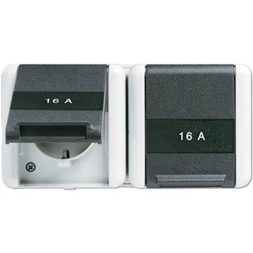 JUNG 8220 NAW wandcontactdoos 16A 2-voudig randaarde opbouw IP44 horizontaal WG800