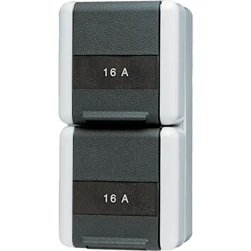 JUNG 822 NAW wandcontactdoos 16A 2-voudig randaarde opbouw IP44 verticaal WG800