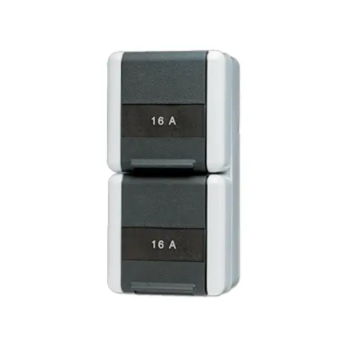 JUNG 822 NAW wandcontactdoos 16A 2-voudig randaarde opbouw IP44 verticaal WG800