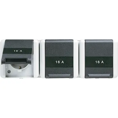JUNG 8230 NAW wandcontactdoos 3-voudig randaarde tekstvenster opbouw IP44 horizontaal WG800