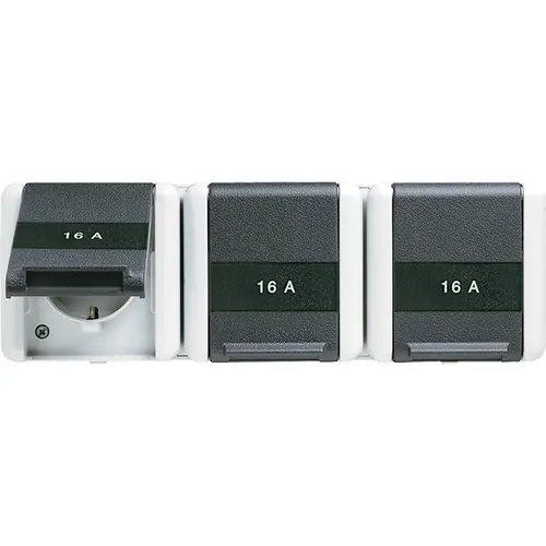 JUNG 8230 NAW wandcontactdoos 3-voudig randaarde tekstvenster opbouw IP44 horizontaal WG800