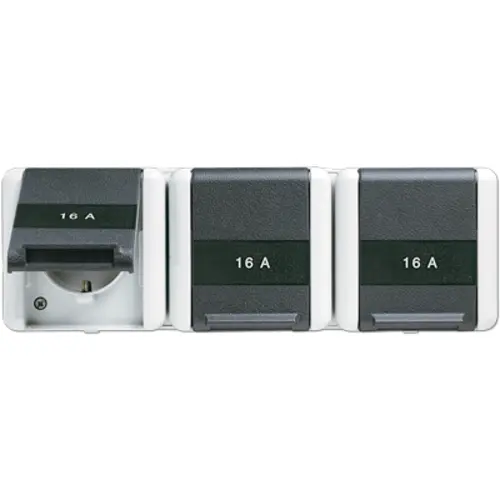 JUNG 8230 NAW wandcontactdoos 3-voudig randaarde tekstvenster opbouw IP44 horizontaal WG800