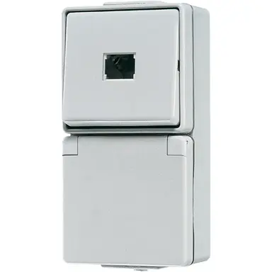JUNG 671 W combinatie pulsdrukker/wandcontactdoos randaarde opbouw IP44 WG600
