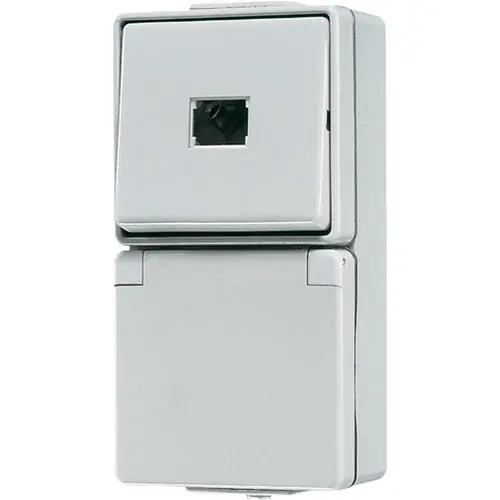 JUNG 671 W combinatie pulsdrukker/wandcontactdoos randaarde opbouw IP44 WG600
