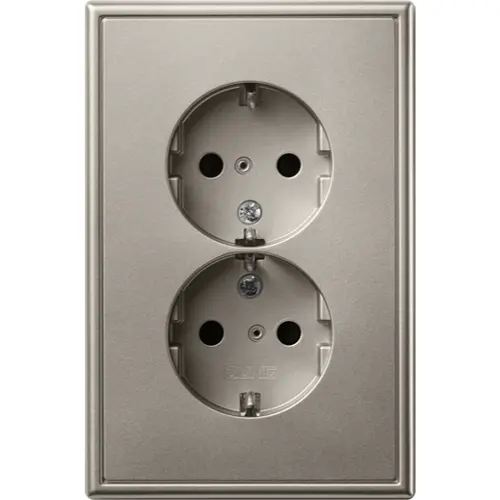 JUNG ES 5015-L wandcontactdoos 2-voudig randaarde voor ovale 1,5 inbouwdoos LS990 edelstaal
