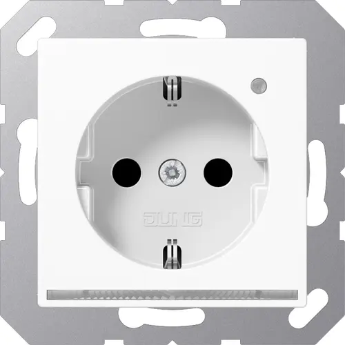 JUNG A 1520-O WW LNW wandcontactdoos randaarde Safety+ met LED-oriëntatieverlichting en lichtsensor A-range alpine wit