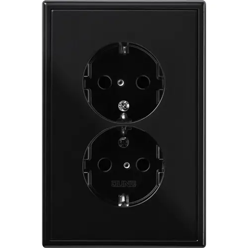 JUNG LS 5015 KI SW wandcontactdoos 2-voudig randaarde Safety+ voor ovale 1,5 inbouwdoos LS990 zwart glans