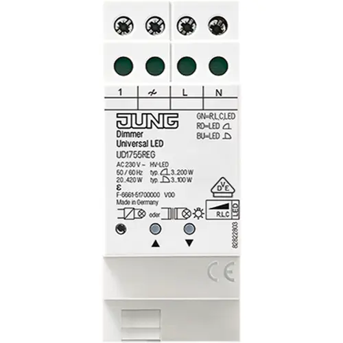 JUNG UD 1755 REG universele DIN-rail LED-dimmer 3-100W