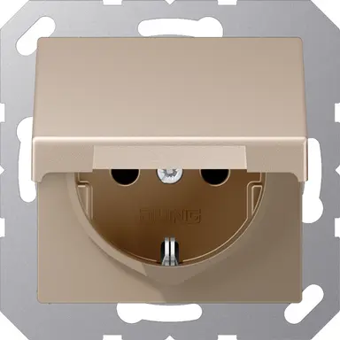 JUNG A 1520 NBFKIKLCH wandcontactdoos randaarde Safety+ met klapdeksel A-range champagne