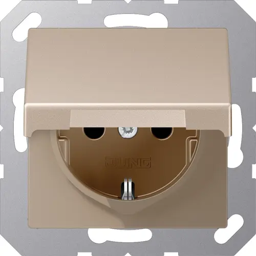 JUNG A 1520 NBFKIKLCH wandcontactdoos randaarde Safety+ met klapdeksel A-range champagne