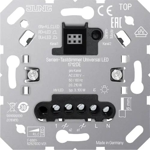 JUNG 1712 DE serietastdimmer LED 2x 3-50W