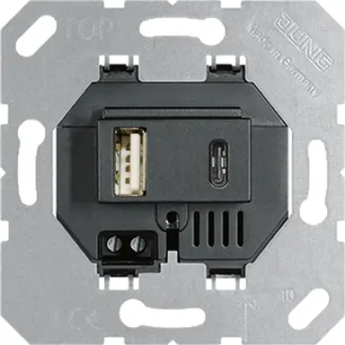 JUNG USB 15 CA SW USB-lader 2-voudig type A en type C totaal 3000mA zwart glans