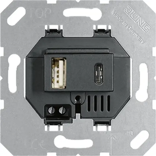JUNG USB 15 CA SW USB-lader 2-voudig type A en type C totaal 3000mA zwart glans