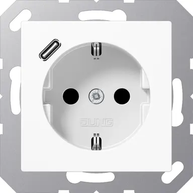 JUNG A 1520-18 C WW wandcontactdoos randaarde Safety+ met USB-C A-range alpine wit