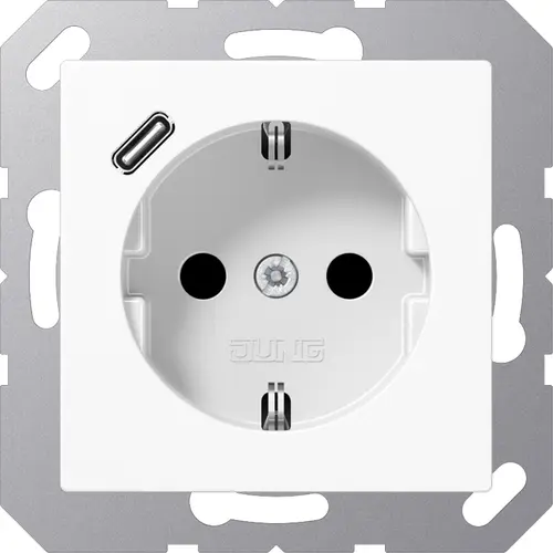 JUNG A 1520-18 C WW wandcontactdoos randaarde Safety+ met USB-C A-range alpine wit