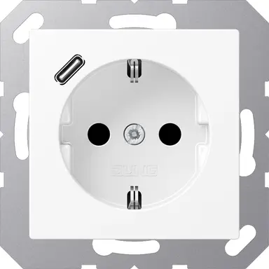 JUNG A 1520-18 C WWM wandcontactdoos randaarde Safety+ met USB-C A-range sneeuwwit mat