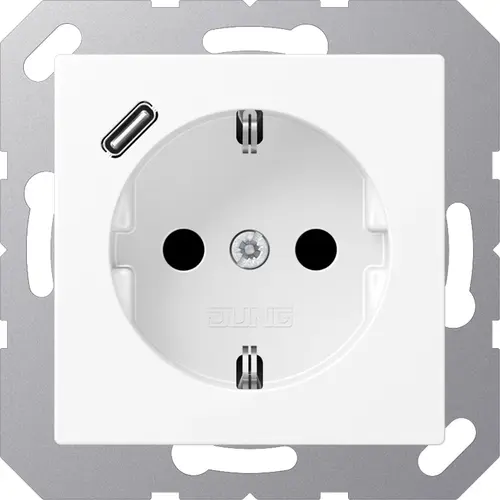 JUNG A 1520-18 C WWM wandcontactdoos randaarde Safety+ met USB-C A-range sneeuwwit mat