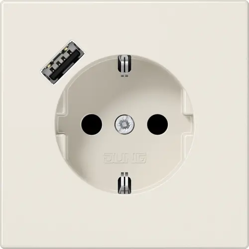 JUNG LS 1520-18 A wandcontactdoos randaarde Safety+ met USB-A LS990 creme