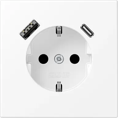 JUNG LS 1520-15 CA WWM wandcontactdoos randaarde Safety+ met USB type A en C LS990 sneeuwwit mat