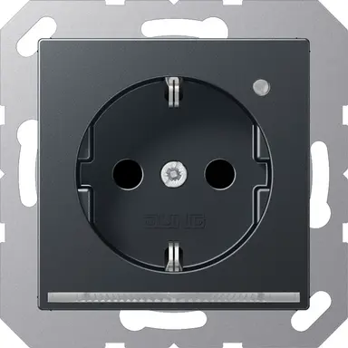 JUNG A 1520-O ANM LNW wandcontactdoos randaarde Safety+ met LED-oriëntatieverlichting en lichtsensor A-range antraciet mat