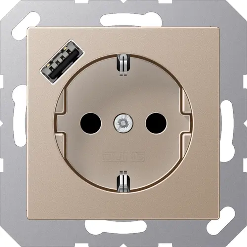 JUNG A 1520-18 A CH wandcontactdoos randaarde Safety+ met USB-A A-range champagne