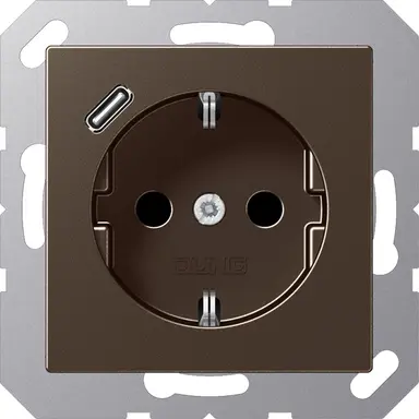 JUNG A 1520-18 C MO wandcontactdoos randaarde Safety+ met USB-C A-range mokka