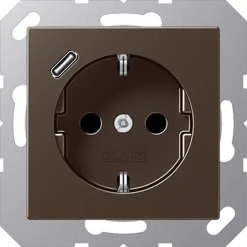 JUNG A 1520-18 C MO wandcontactdoos randaarde Safety+ met USB-C A-range mokka