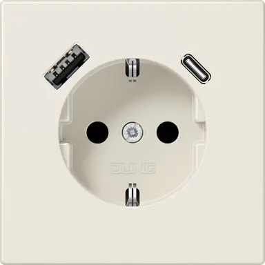 JUNG LS 1520-15 CA wandcontactdoos randaarde Safety+ met USB type A en C LS990 creme