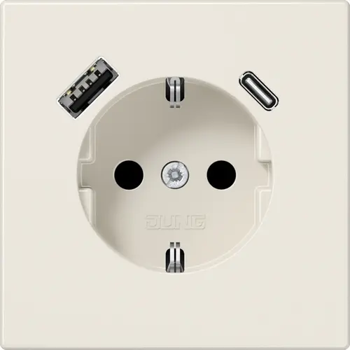 JUNG LS 1520-15 CA wandcontactdoos randaarde Safety+ met USB type A en C LS990 creme