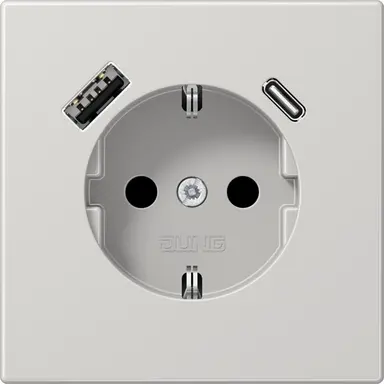 JUNG LS 1520-15 CA LG wandcontactdoos randaarde Safety+ met USB type A en C LS990 lichtgrijs