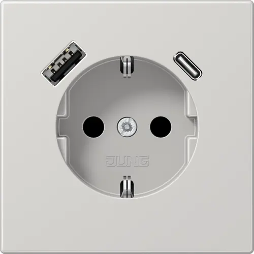 JUNG LS 1520-15 CA LG wandcontactdoos randaarde Safety+ met USB type A en C LS990 lichtgrijs