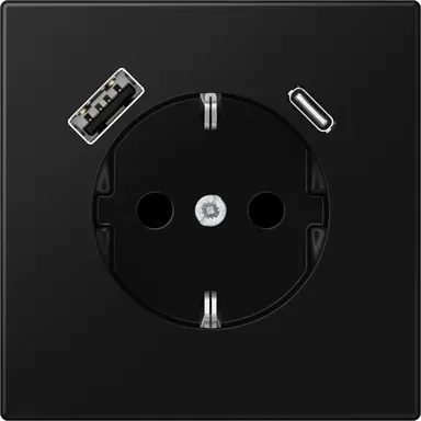 JUNG LS 1520-15 CA SWM wandcontactdoos randaarde Safety+ met USB type A en C LS990 grafietzwart mat
