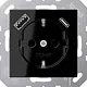 JUNG A 1520-15 CA SW wandcontactdoos randaarde Safety+ met USB type A en C A-range zwart glans