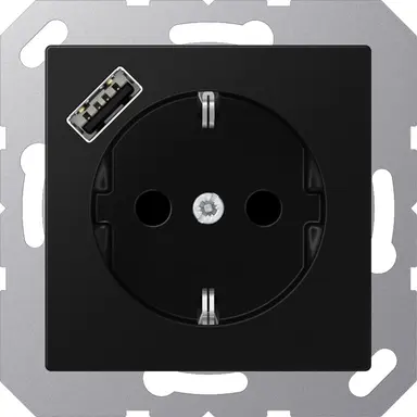 JUNG A 1520-18 A SWM wandcontactdoos randaarde Safety+ met USB-A A-range grafietzwart mat