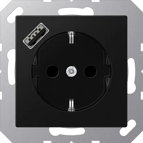 JUNG A 1520-18 A SWM wandcontactdoos randaarde Safety+ met USB-A A-range grafietzwart mat