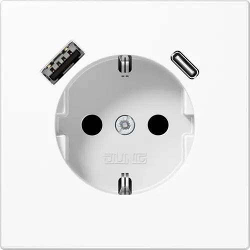 JUNG LS 1520-15 CA WW wandcontactdoos randaarde Safety+ met USB type A en C LS990 alpine wit