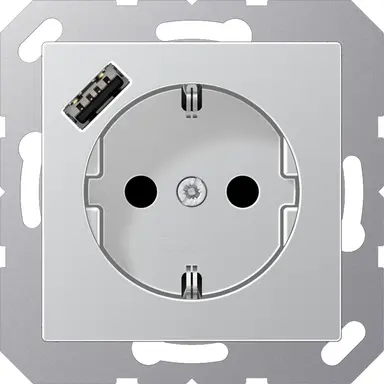 JUNG A 1520-18 A AL wandcontactdoos randaarde Safety+ met USB-A A-range aluminium