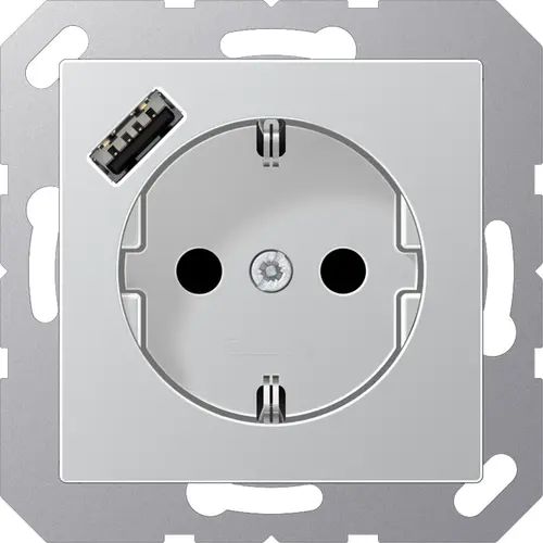 JUNG A 1520-18 A AL wandcontactdoos randaarde Safety+ met USB-A A-range aluminium