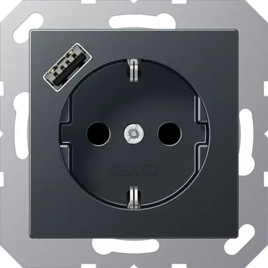 JUNG A 1520-18 A ANM wandcontactdoos randaarde Safety+ met USB-A A-range antraciet mat