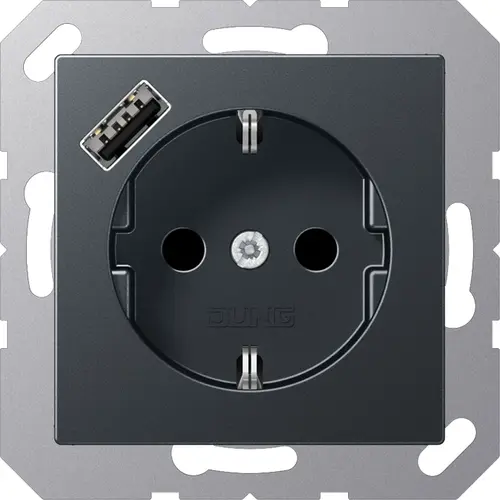 JUNG A 1520-18 A ANM wandcontactdoos randaarde Safety+ met USB-A A-range antraciet mat